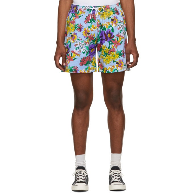 Photo: Noah NYC Blue and Multicolor Floral Rugby Shorts
