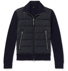 TOM FORD - Slim-Fit Panelled Ribbed Wool and Quilted Shell Down Jacket - Blue