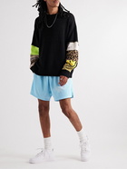 Throwing Fits - Straight-Leg Logo-Print Mesh Shorts - Blue