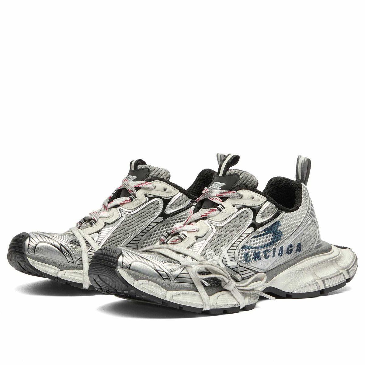 Balenciaga Men's 3XL Split Logo Sneaker in White/Navy/Grey Balenciaga