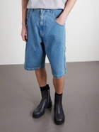 VETEMENTS - Biker Cross Wide-Leg Embroidered Denim Shorts - Blue