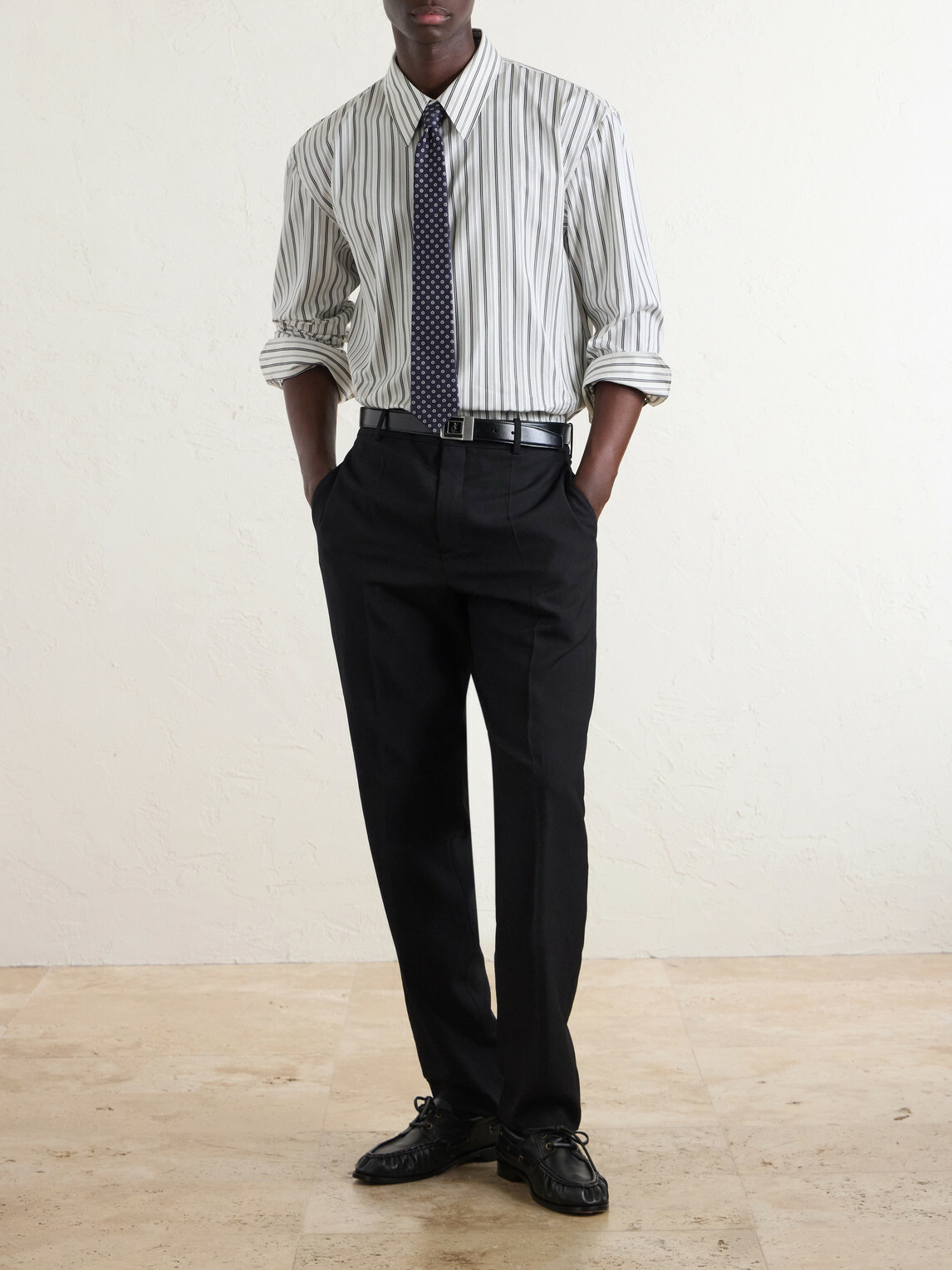 SAINT LAURENT - Striped Cotton Shirt - Black