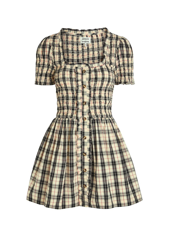 Photo: Damson Madder Mansi Plaid Cotton Mini Dress Yellow