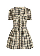 Damson Madder Mansi Plaid Cotton Mini Dress Yellow