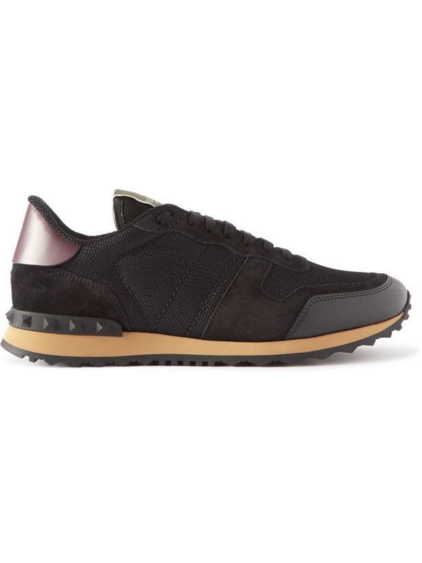 Photo: Valentino - Valentino Garavani Rockrunner Leather-Trimmed Suede and Mesh Sneakers - Black