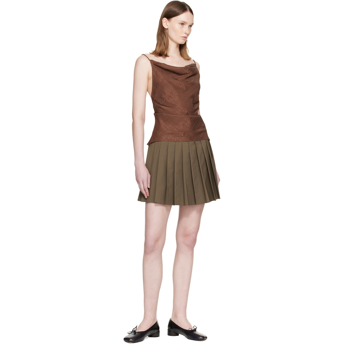 MM6 Maison Margiela Brown Pleated Miniskirt