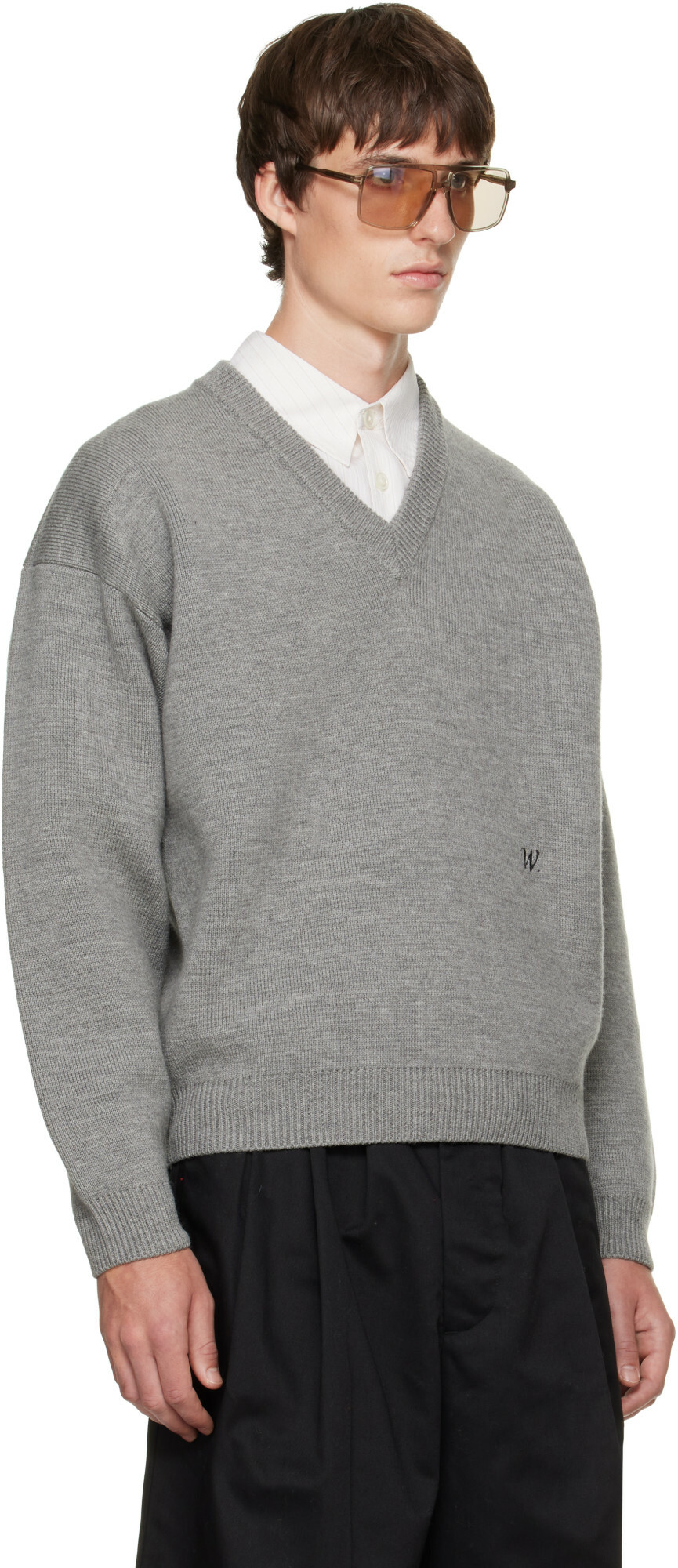 WILLY CHAVARRIA Gray 'Chavarria' V-Neck Sweater