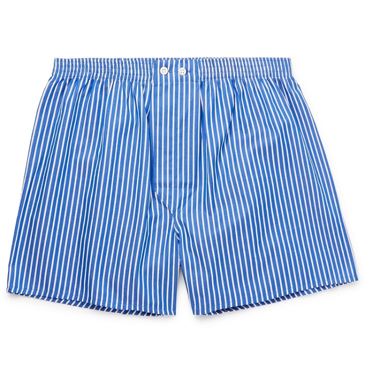 Photo: Derek Rose - Royal Striped Cotton Boxer Shorts - Blue