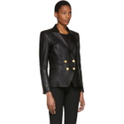 Pierre Balmain Black Leather Double-Breasted Blazer