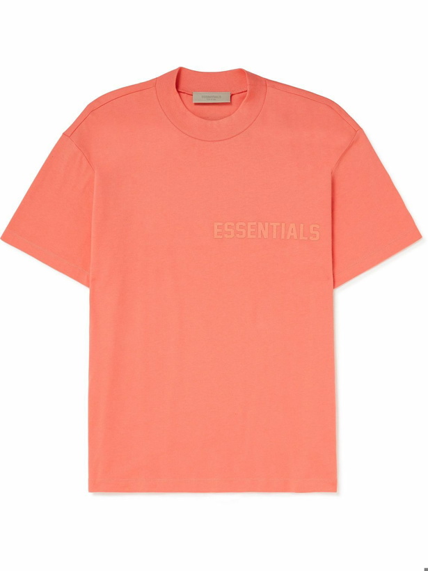 Photo: FEAR OF GOD ESSENTIALS - Logo-Flocked Cotton-Jersey T-Shirt - Orange