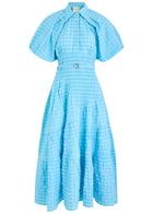 Lovebirds Tatiana Gingham Seersucker Midi Dress Bright Blue