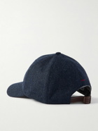 Brunello Cucinelli - Logo-Embroidered Leather-Trimmed Wool-Flannel Baseball Cap - Blue