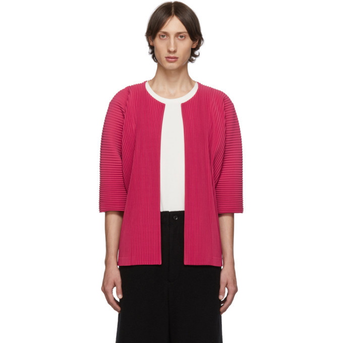 Photo: Homme Plisse Issey Miyake Pink Pleated Open Front Cardigan