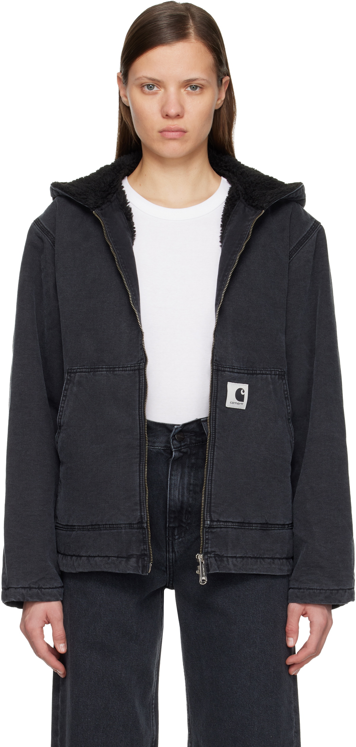 Carhartt Work In Progress Black Hooded Mitch Bomber Jacket