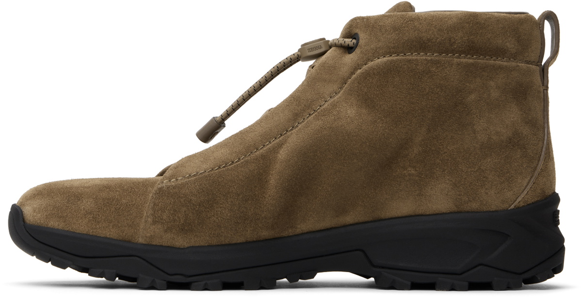 ZEGNA Beige Triple Stitch Vetta High-Top Sneakers