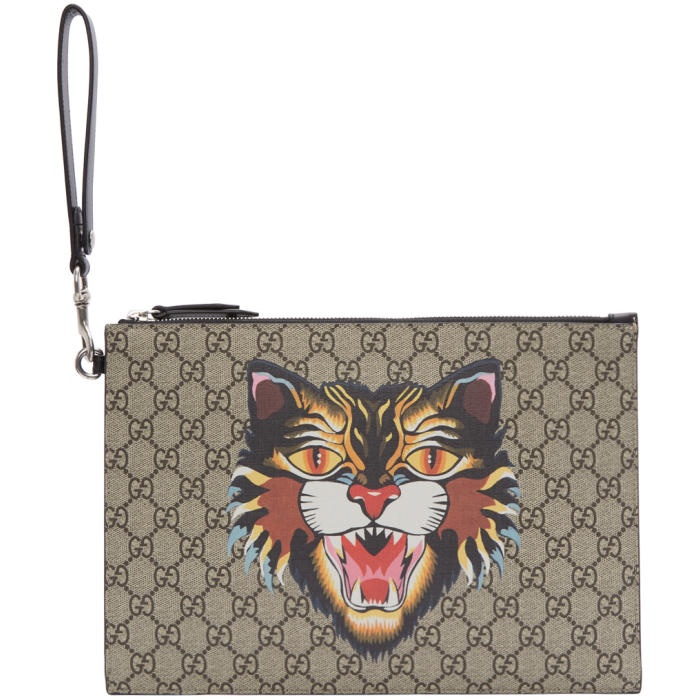 Photo: Gucci Beige GG Supreme Angry Cat Pouch