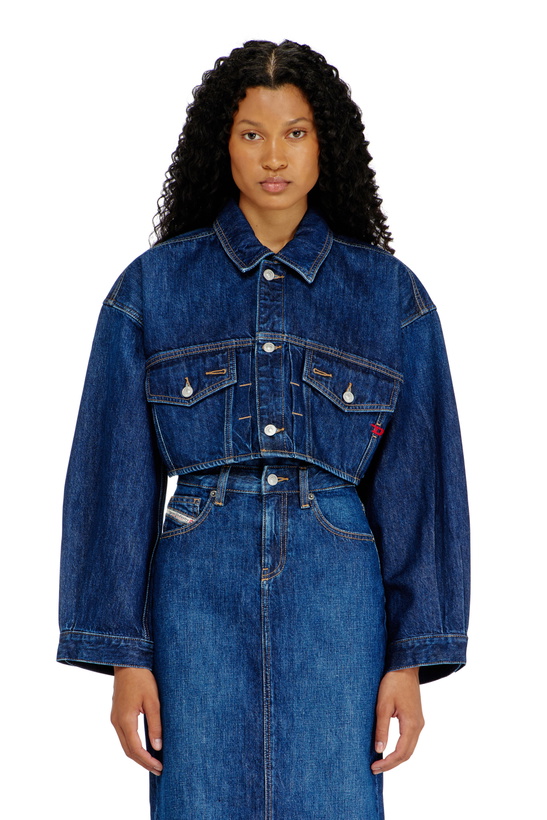 Photo: Diesel Cropped oversized denim trucker jacket - Denim Jackets Womens in Blue