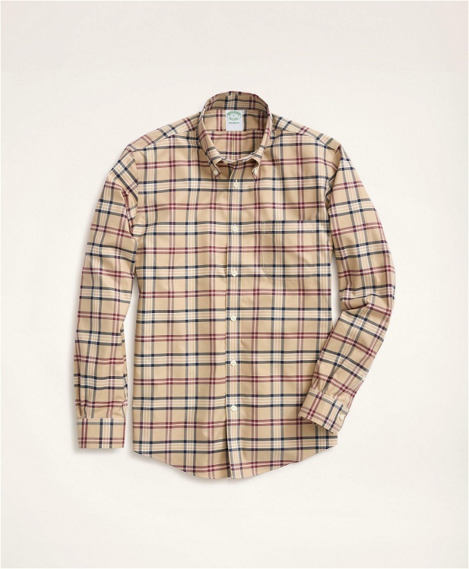 Photo: Brooks Brothers Men's Milano Slim-Fit Non-Iron Stretch Twill Tartan Shirt | Khaki