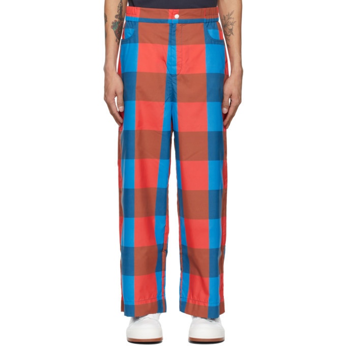 Photo: Sunnei Red and Blue Check Elastic Trousers