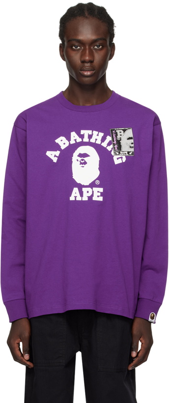 Photo: BAPE Purple Mad Face College Long Sleeve T-Shirt