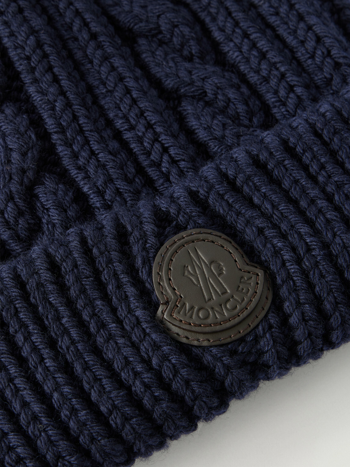 Moncler - Logo-Appliquéd Cable-Knit Virgin Wool Beanie - Blue