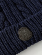 Moncler - Logo-Appliquéd Cable-Knit Virgin Wool Beanie - Blue