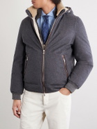 Brunello Cucinelli - Shearling-Trimmed Wool Hooded Down Jacket - Gray