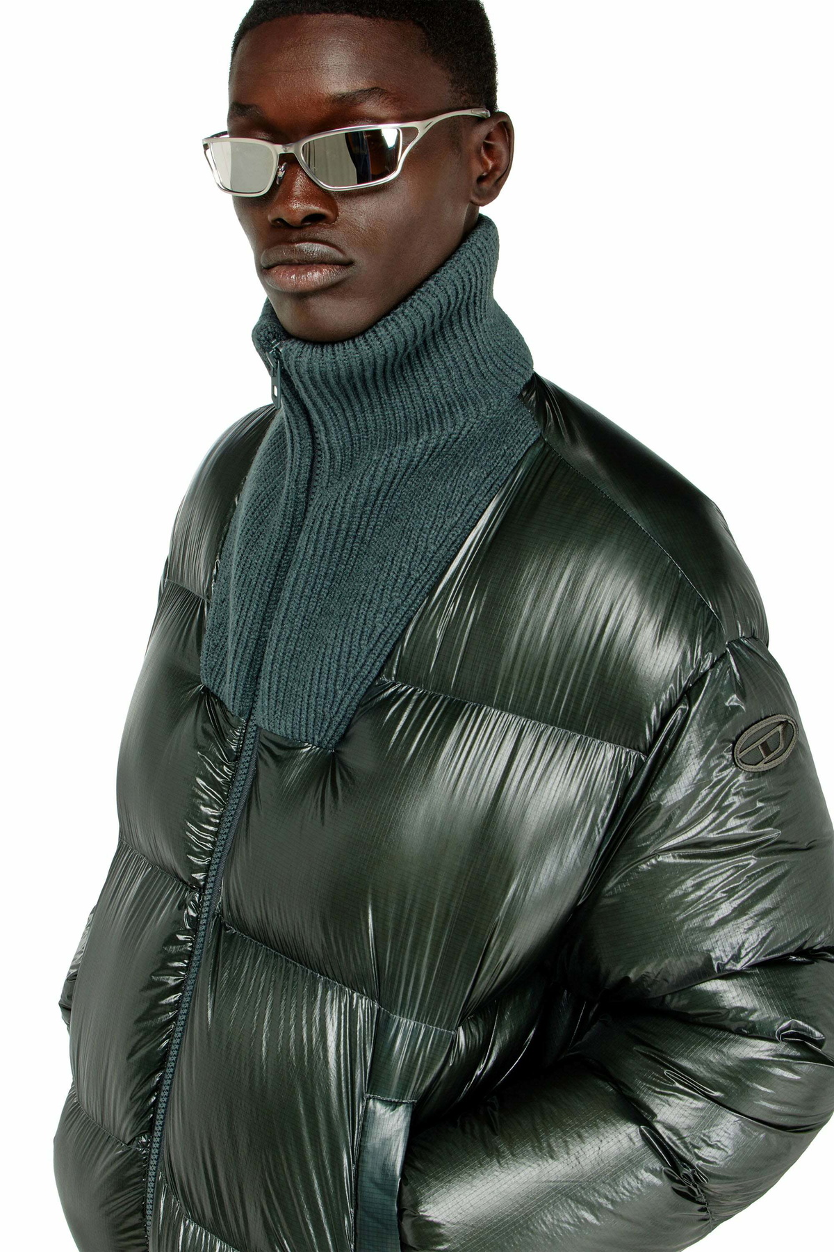 Diesel Down puffer jacket in ripstop with ribbed collar - Winter Jackets Mens in Green