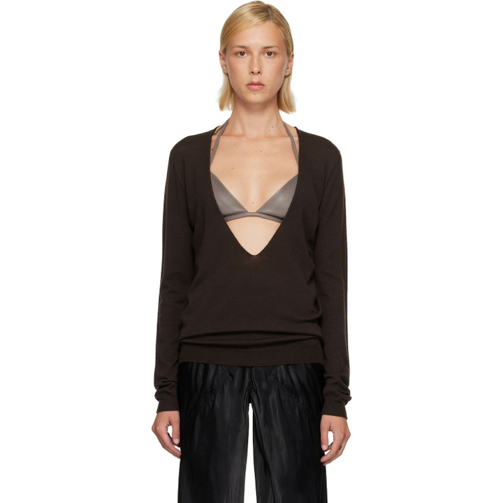 Photo: Rick Owens Brown Tower Extreme V-Neck Sweater