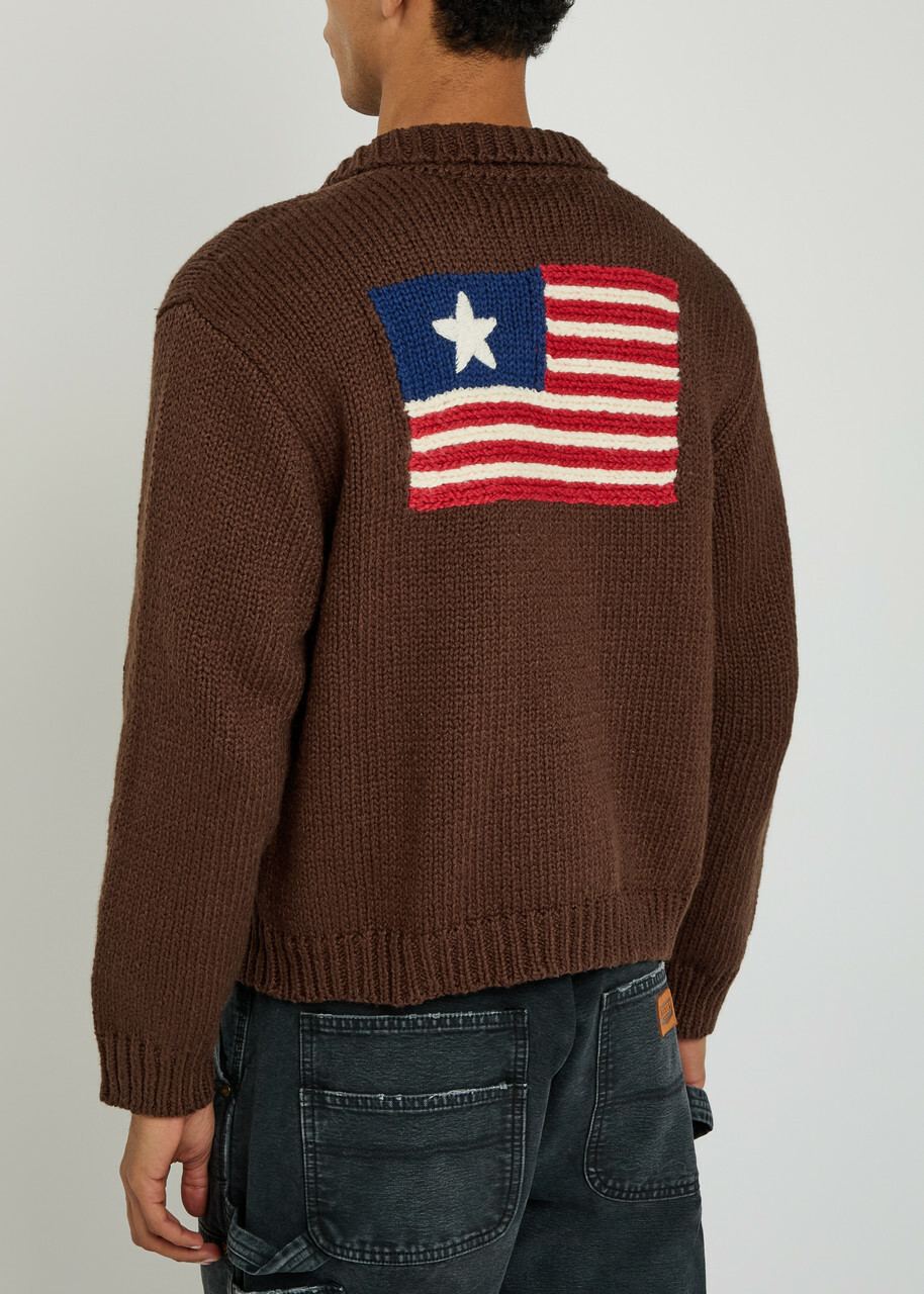 Cherry Los Angeles 1 Star Embroidered Cotton-knit Jacket Brown