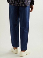 Blue Blue Japan - Tapered Cropped Garment-Dyed Pleated Cotton-Twill Trousers - Blue