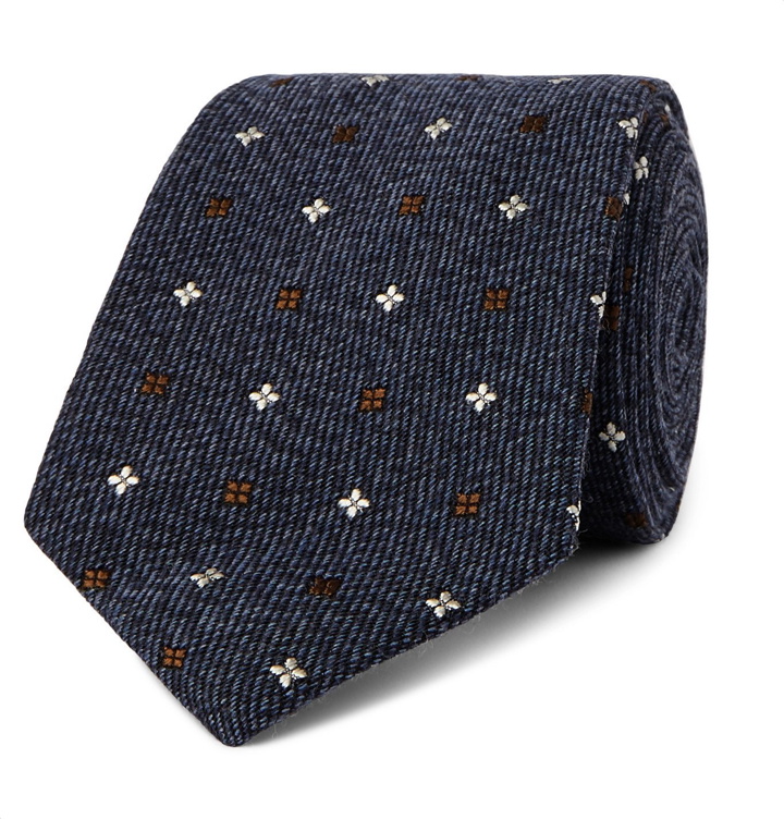 Photo: Kingsman - Drake's 7.5cm Embroidered Wool and Silk-Blend Tie - Blue