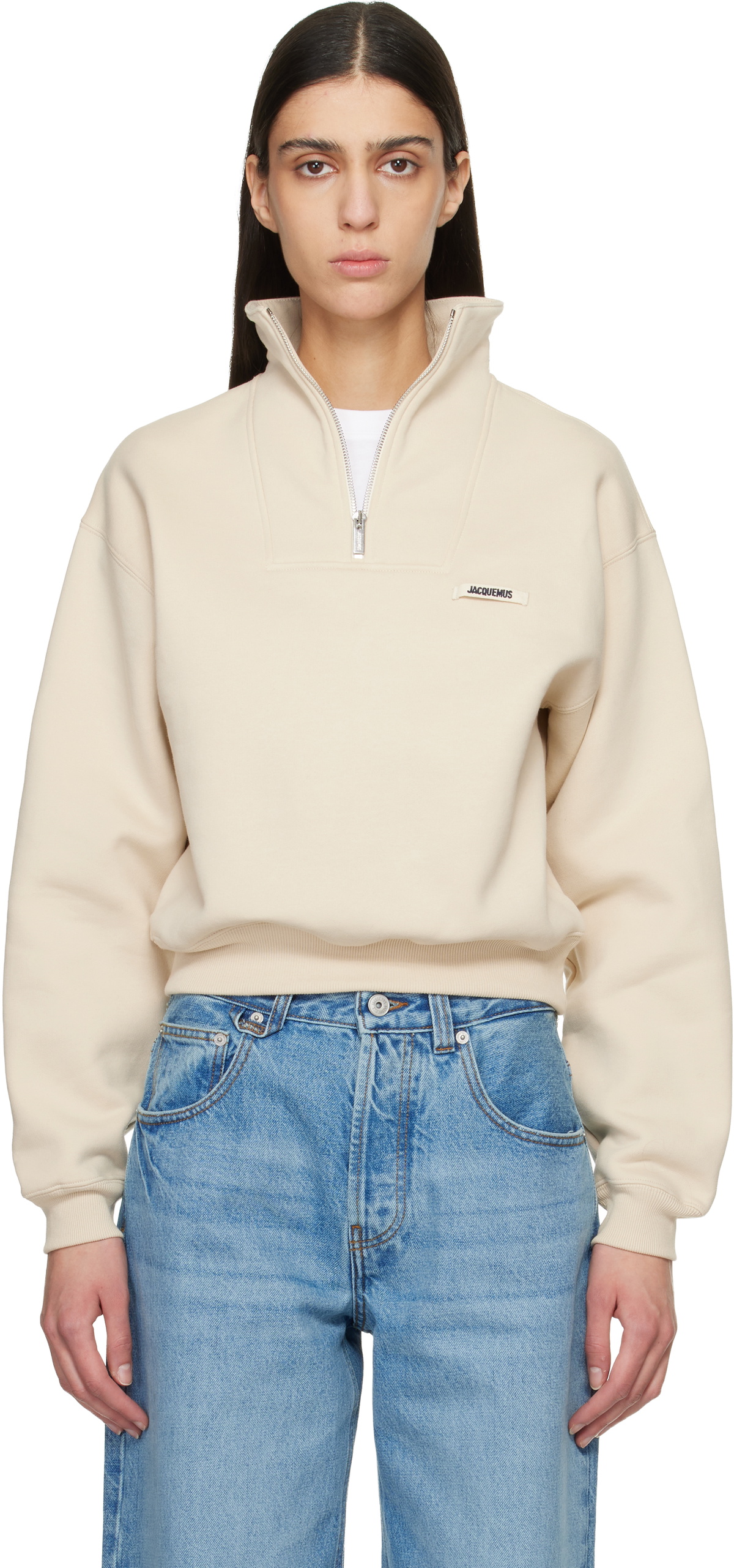 JACQUEMUS Beige 'The Gros Grain zipped-rollneck' Sweatshirt