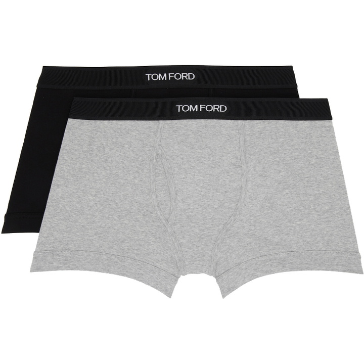 Photo: TOM FORD Two-Pack Black & Gray Cotton Boxer Briefs