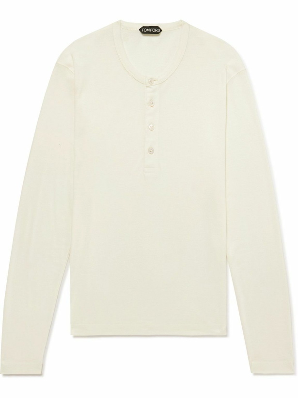 Photo: TOM FORD - Tencel and Cotton-Blend Jersey Henley T-Shirt - Neutrals