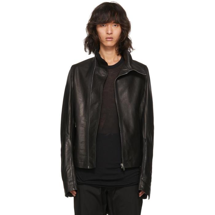 Rick Owens Black Leather Mollino Biker Jacket Rick Owens