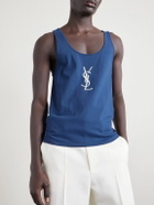 SAINT LAURENT - Logo-Embroidered Cotton-Jersey Tank Top - Blue