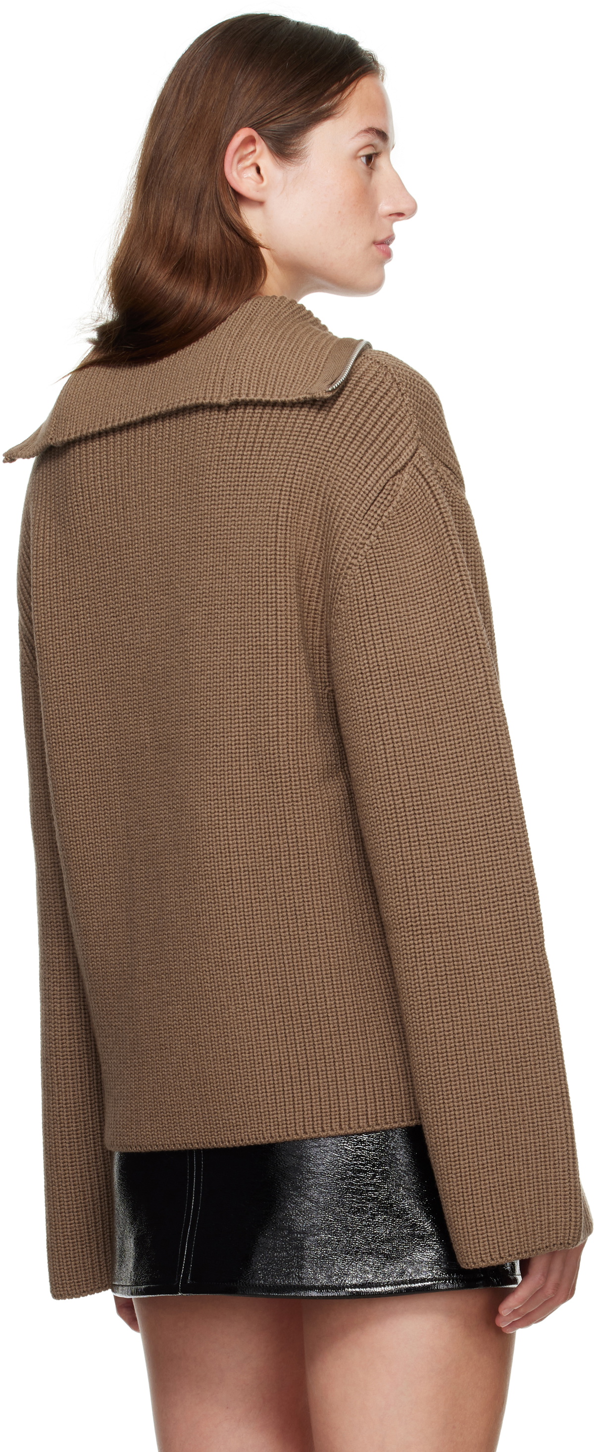 Courrèges Brown Ribbed Wool Trucker Sweater