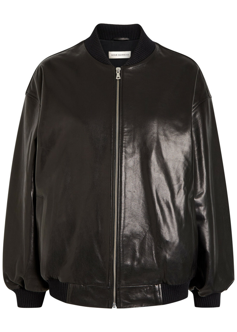 Nour Hammour Marley Leather Bomber Jacket Black