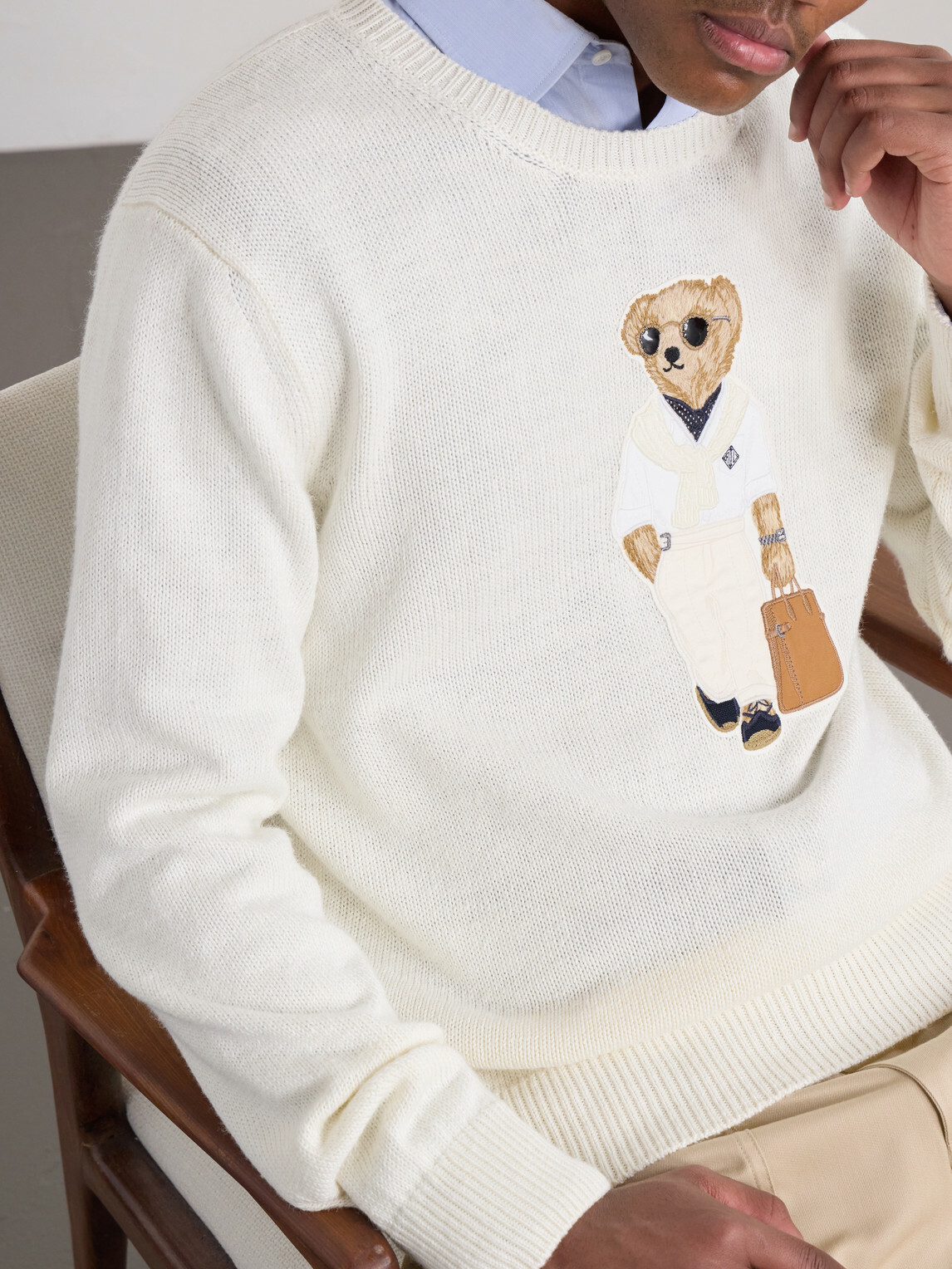 Ralph Lauren Purple label - Polo Bear Logo-Appliquéd Leather-Trimmed Knitted Silk and Linen-Blend Sweater - Neutrals