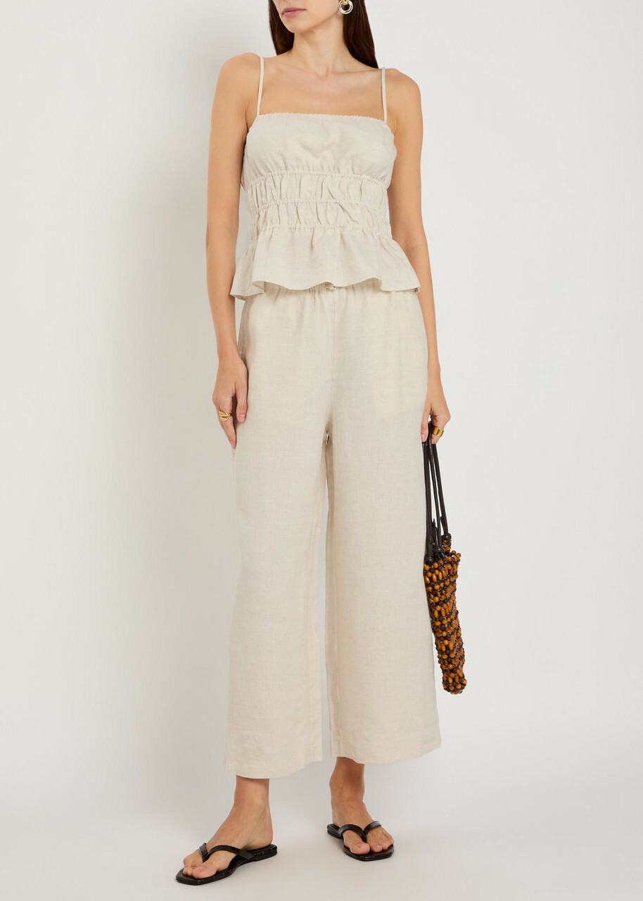 Staud Ayla Smocked Linen Tank top Beige