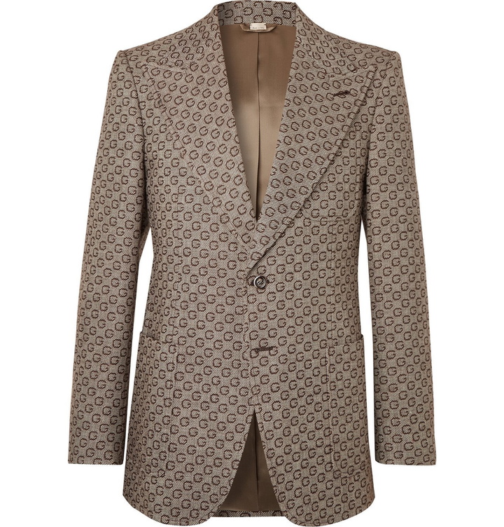 Photo: GUCCI - Logo-Jacquard Wool Suit Jacket - Brown