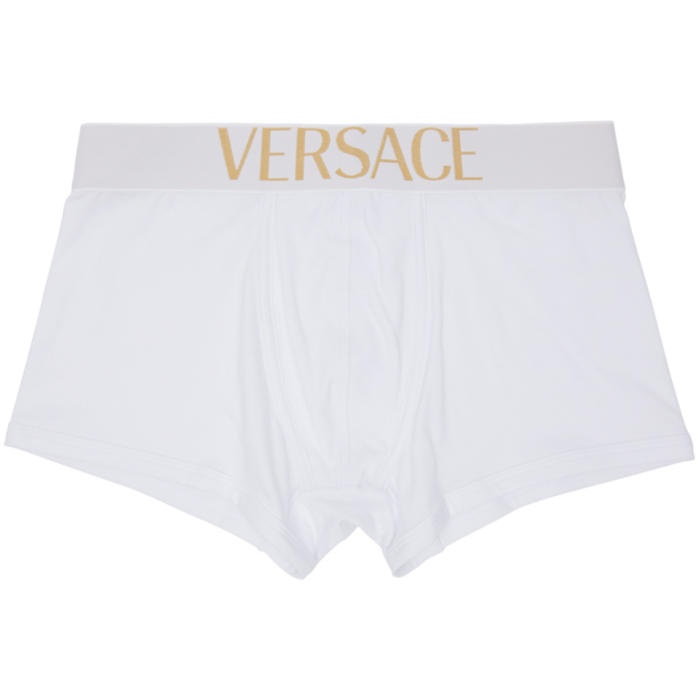Photo: Versace Underwear White Low-Rise Logo Boxer Briefs