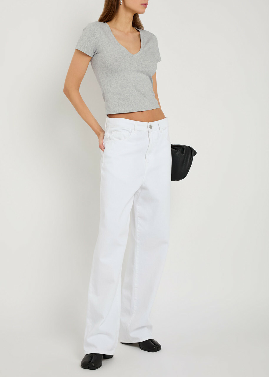 Good American V-neck Stretch-cotton T-shirt Grey