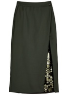 16 Arlington Beatris Embellished Wool Midi Wrap Skirt Khaki