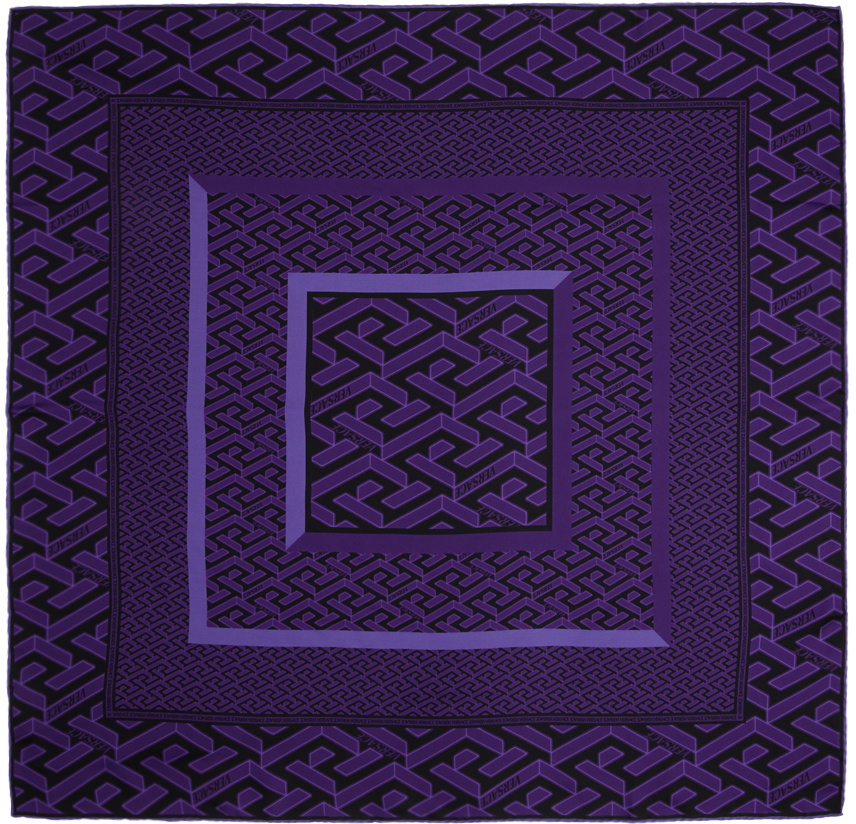 Versace Black & Purple 'La Greca' Scarf Versace