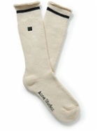 Acne Studios - Striped Logo-Appliquéd Stretch Cotton-Blend Socks - Neutrals