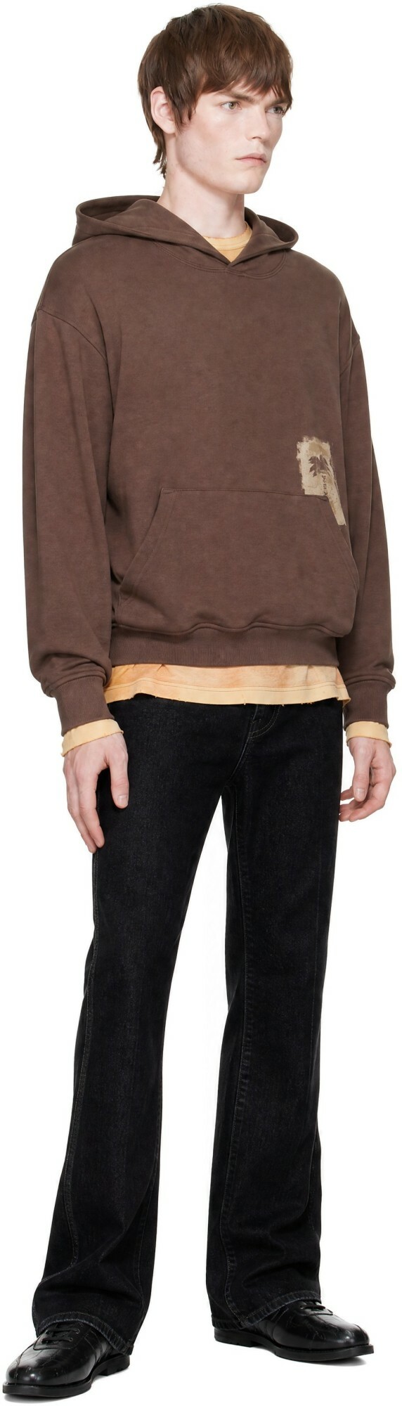Palm Angels Brown Brushed Palm Tree Regular Hoodie
