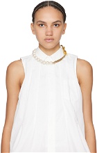 sacai Gold & White Pearl Chain Short Necklace