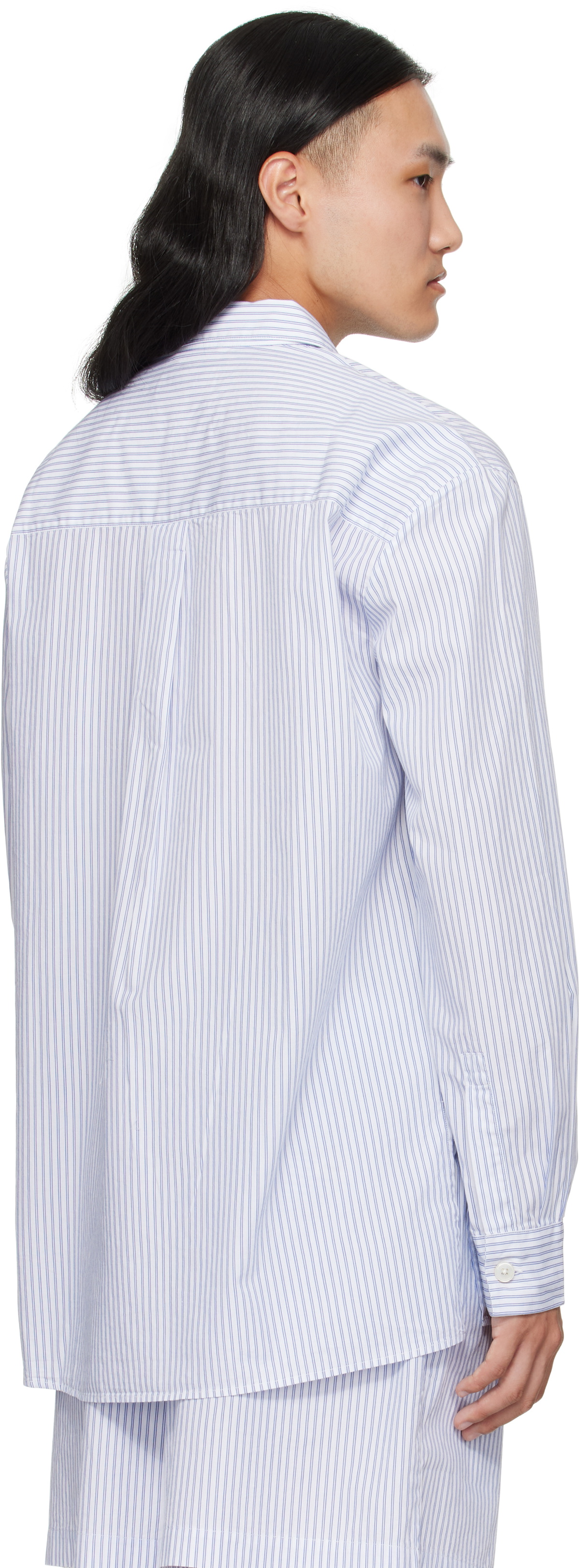 Tekla White & Blue Poplin Long-Sleeved Pyjama Shirt